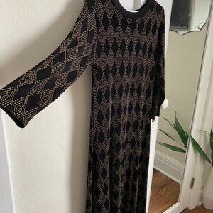 Black/Gold long maxi-style slip on stretch dress Med to Large